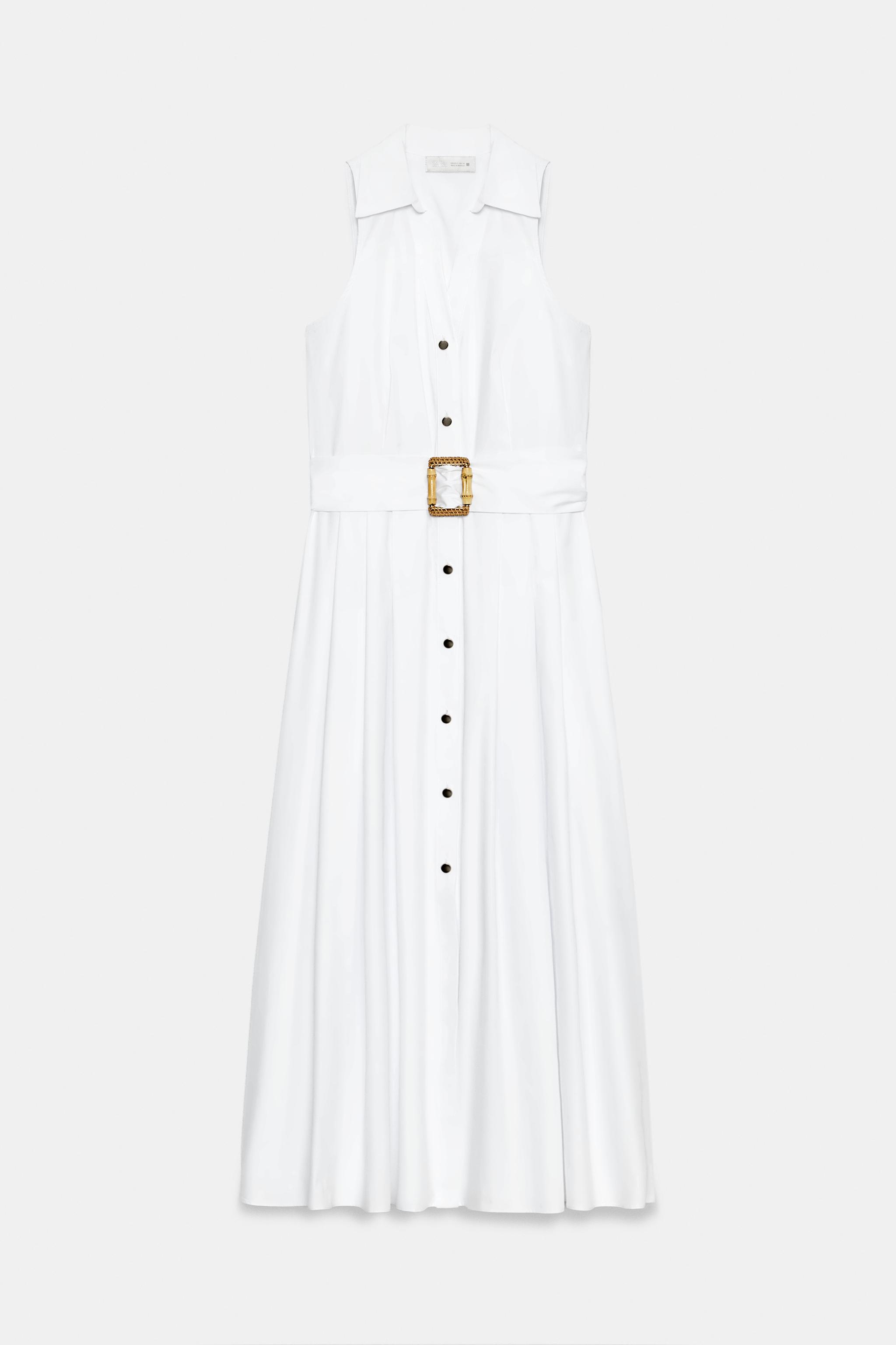BELTED POPLIN MIDI DRESS